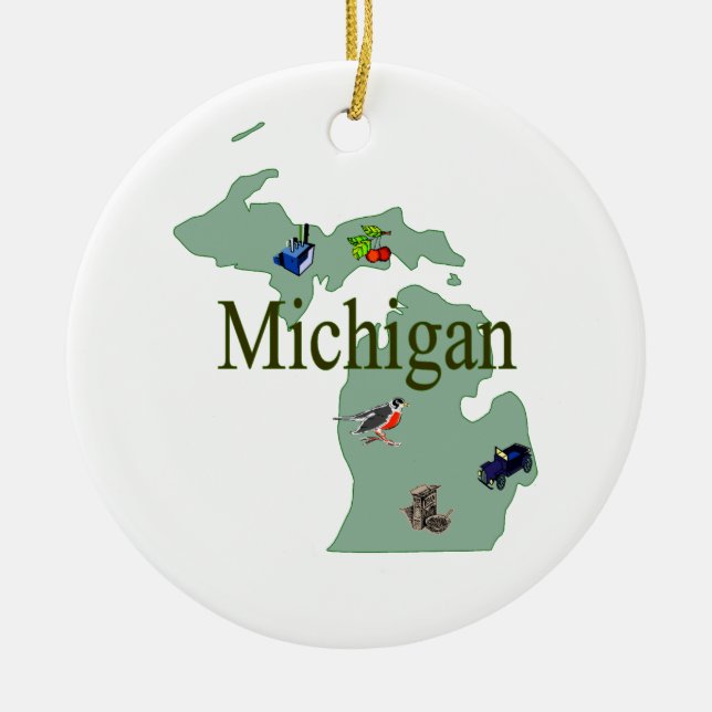Rond En Céramique Ornement d'arbre de Noël du Michigan (Devant)