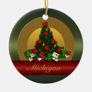 Rond En Céramique Ornement d'arbre de Noël du Michigan