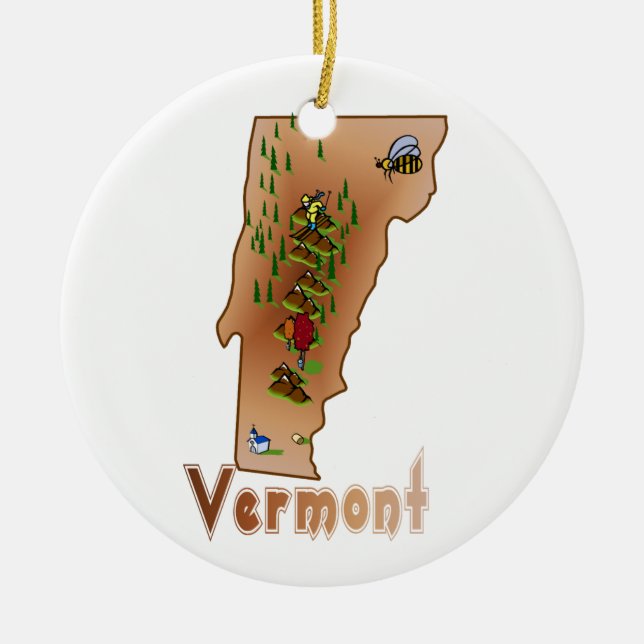 Rond En Céramique Ornement d'arbre de Noël du Vermont (Devant)