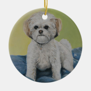 Rond En Céramique Ornement d'art de Bailey Bichon/shihtzu