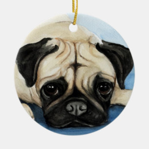Rond En Céramique Ornement d'art de chien de carlin