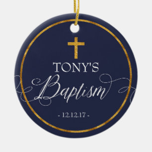 Rond En Céramique Ornement de baptême de bleu marine