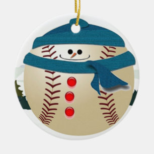 Rond En Céramique Ornement de bonhomme de neige de base-ball