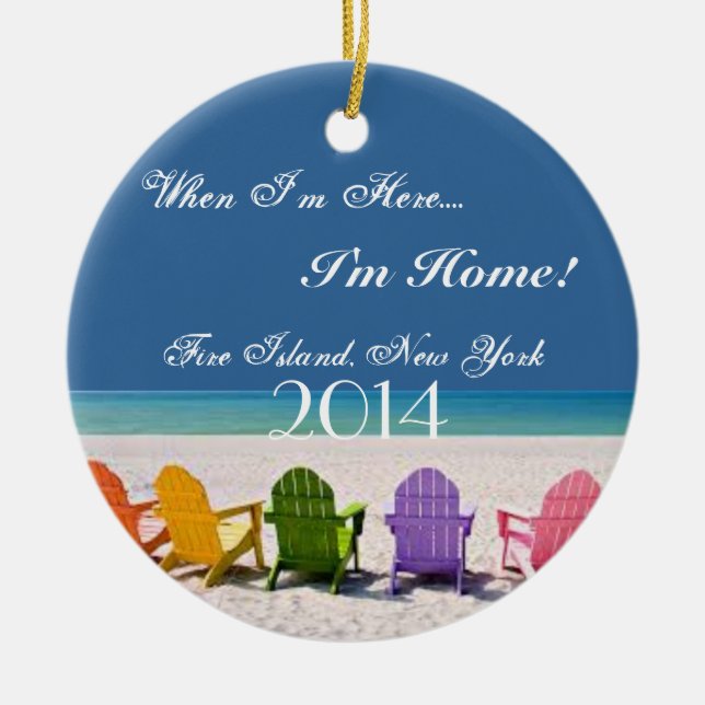 ROND EN CÉRAMIQUE ORNEMENT DE CADEAU D'AMANT DE PLAGE D'ÎLE DU FEU, (Devant)