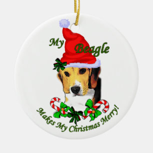 Rond En Céramique Ornement de cadeaux de Noël de beagle