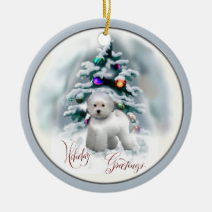 Rond En Céramique Ornement de cadeaux de Noël de Bichon Frise