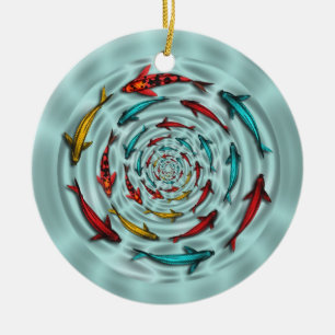 Rond En Céramique Ornement de cercle de poissons de Koi