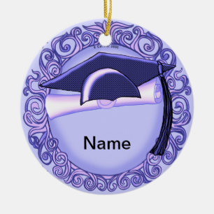 Rond En Céramique Ornement de chapeau de remise des diplômes violet