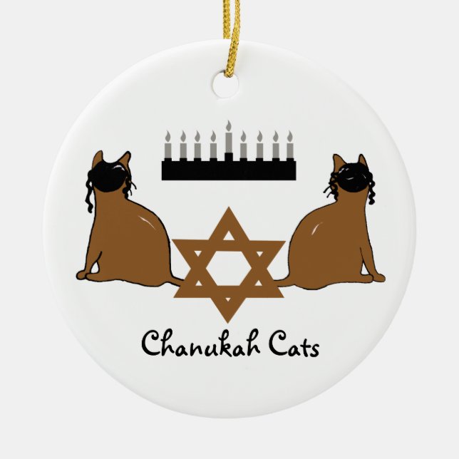 Rond En Céramique Ornement de chats de Chanukah (Devant)