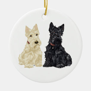 Rond En Céramique Ornement de chien écossais à roue et noir