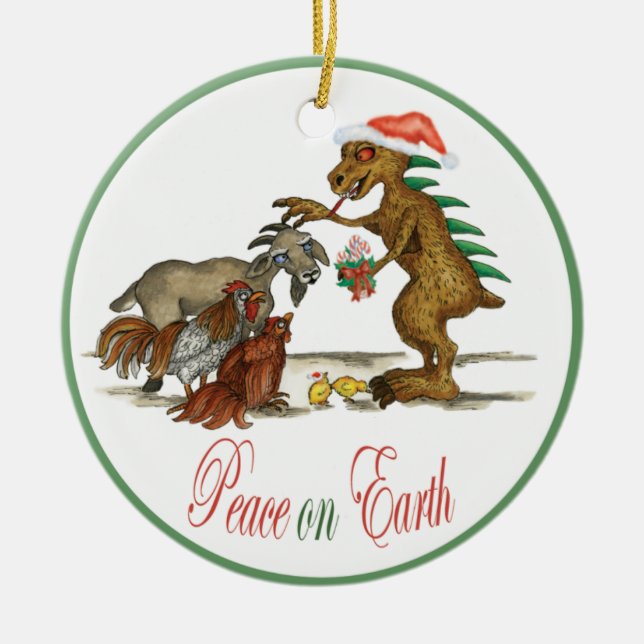 Rond En Céramique Ornement de Chupacabra et de chèvre (Devant)