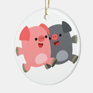 Rond En Céramique Ornement de cochons de dessin blanc et noir mignon