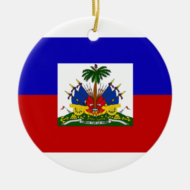 ROND EN CÉRAMIQUE ORNEMENT DE DRAPEAU DU HAÏTI (Devant)