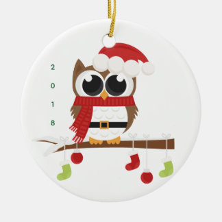 Rond En Céramique ornement de fête du hibou 2018 (Joyeux Noël !)
