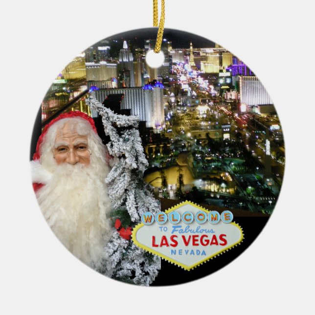 Rond En Céramique Ornement de Las Vegas le père noël (Devant)