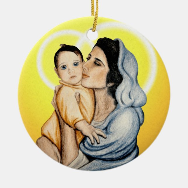 Rond En Céramique Ornement de mère et d'enfant (Devant)