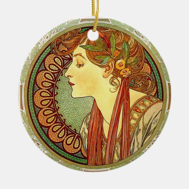 Rond En Céramique Ornement de Nouveau d'art d'Alphonse Mucha (Devant)
