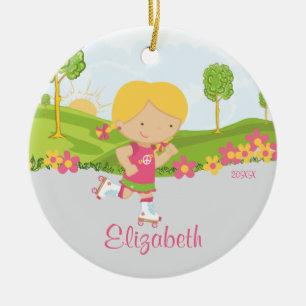 Rond En Céramique Ornement de patinage de Noël de fille de patineur