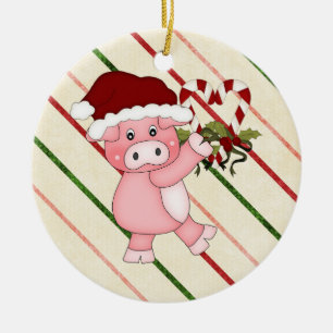 Rond En Céramique Ornement de porc de Noël