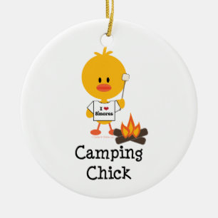 Rond En Céramique Ornement de poussin de camping