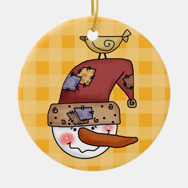 Rond En Céramique Ornement de snowball Head Snowmen (Devant)