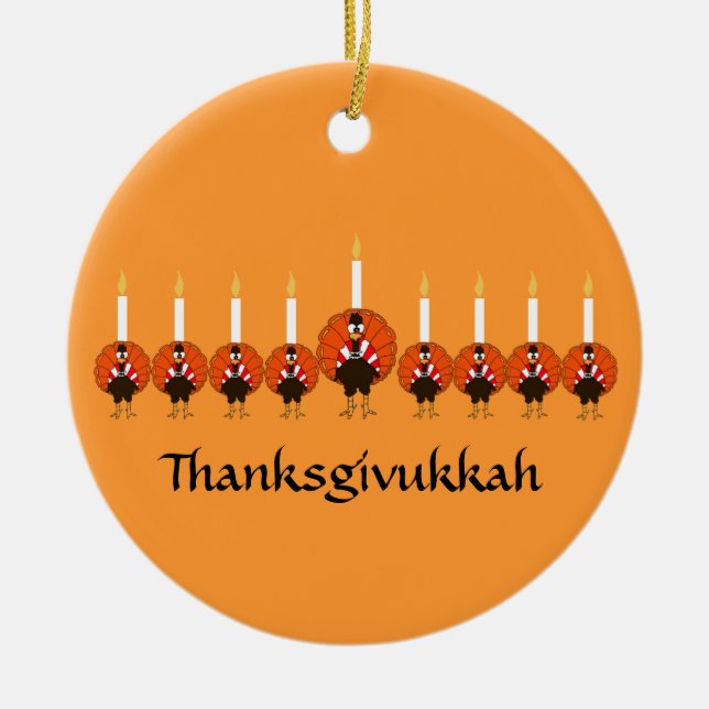 Rond En Céramique Ornement de Thanksgivukkah Turquie Menorah (Devant)