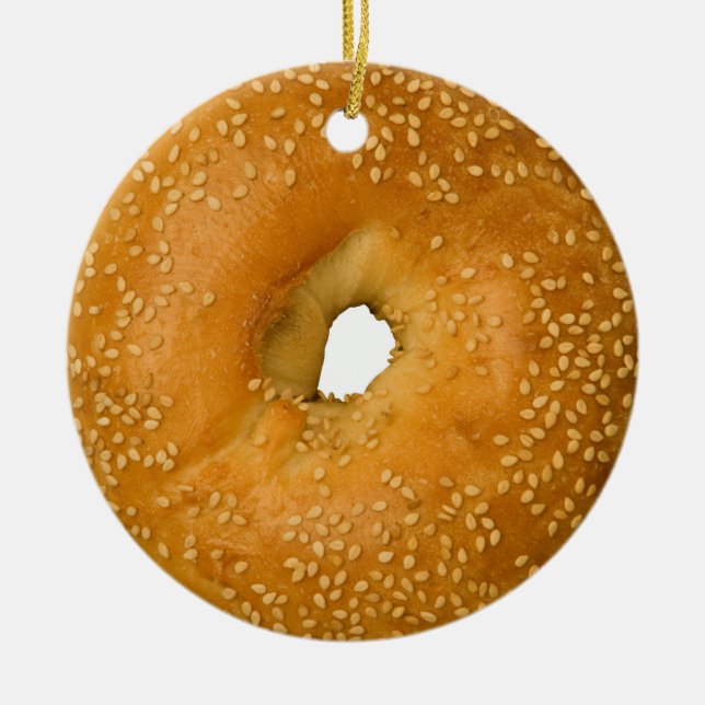 Rond En Céramique Ornement de vacances de bagel de sésame (Devant)