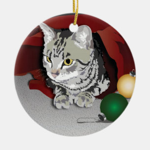 Rond En Céramique Ornement de vacances de chat tigré