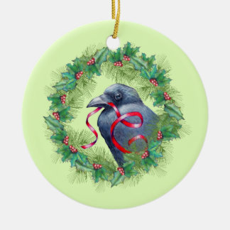 Rond En Céramique Ornement de vacances de corneille de Noël