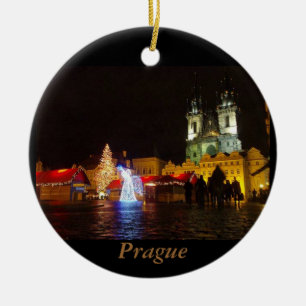 Rond En Céramique Ornement de voyage de nuit de Noël de Prague