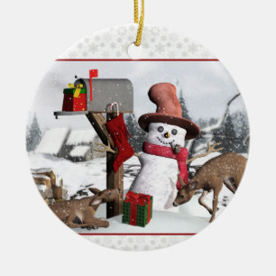 Rond En Céramique Ornement décoré de boîte aux lettres Snowman De