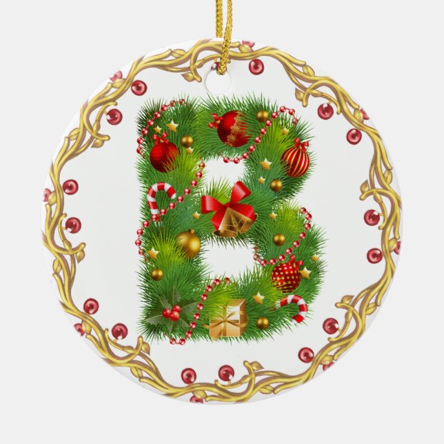 Rond En Céramique ornement décoré d'un monogramme initial de Noël de (Devant)