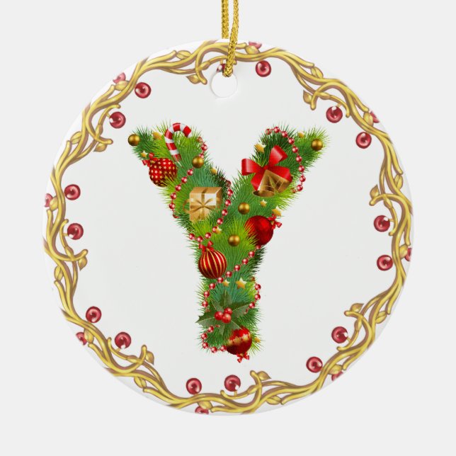 Rond En Céramique ornement décoré d'un monogramme initial de Noël de (Devant)