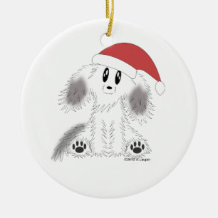 Rond En Céramique Ornement délabré de chiot de Père Noël de Noë