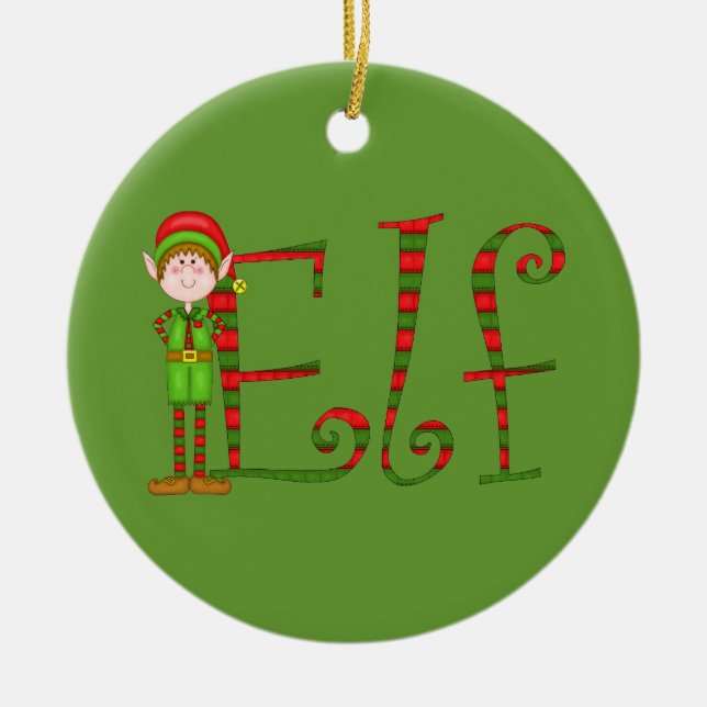 Rond En Céramique Ornement d'Elf de Noël (Devant)