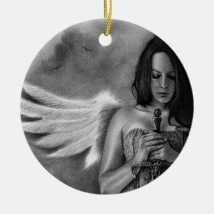 Rond En Céramique Ornement d'épée de fille d'ange de défenseur