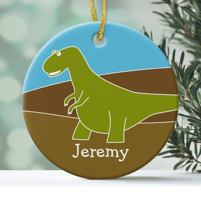 Rond En Céramique Ornement Dinosaure Carton mignon (Personalized Ornament - Dinosaur)