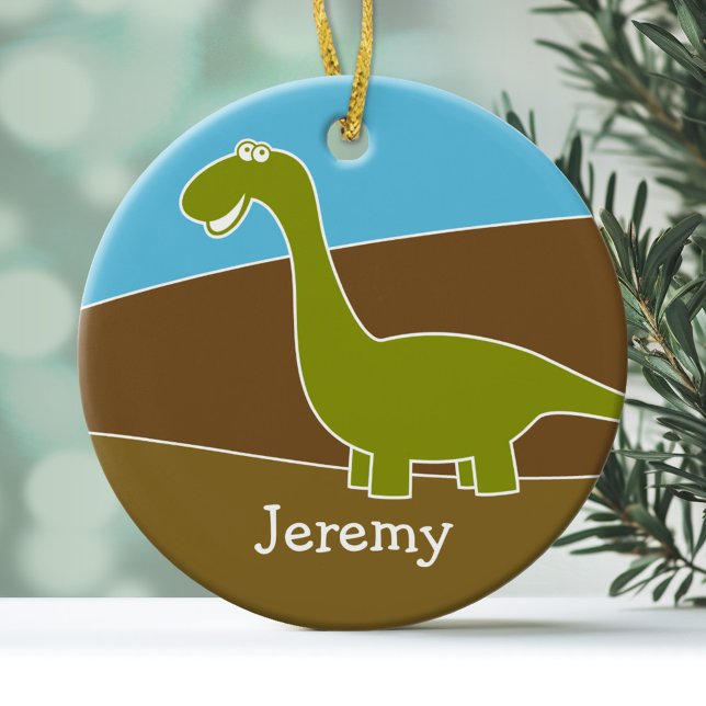 Rond En Céramique Ornement Dinosaure Carton mignon (Personalized Ornament - Dinosaur)
