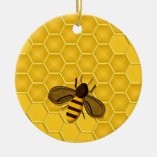 Rond En Céramique Ornement d'or de nid d'abeilles avec des abeilles