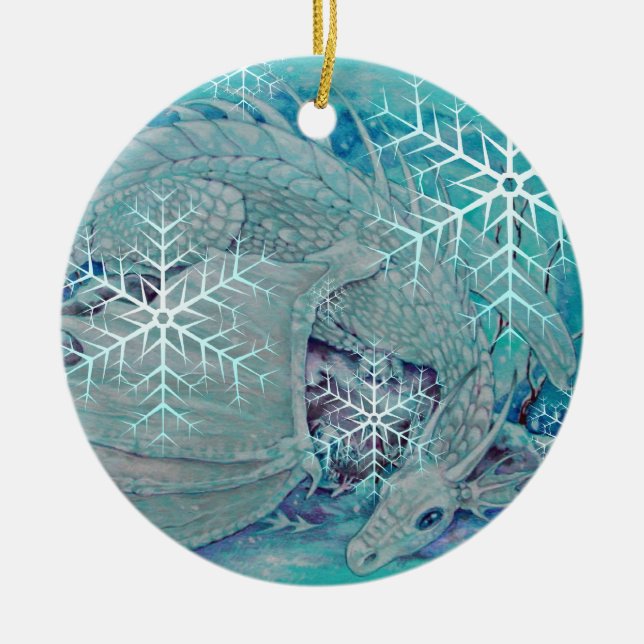 Rond En Céramique Ornement - dragon d'hiver de vacances (Devant)