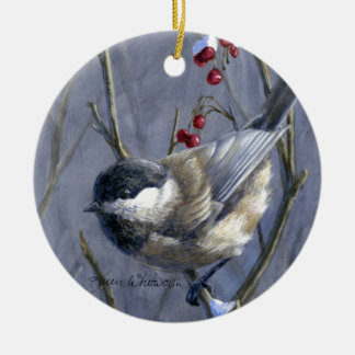 Rond En Céramique Ornement fait sur commande d'oiseau de Chickadee