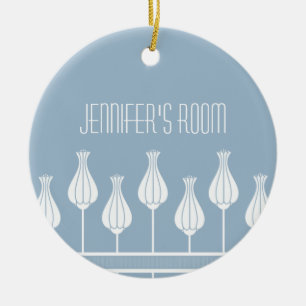 Rond En Céramique Ornement floral de porte d'art déco bleu-clair