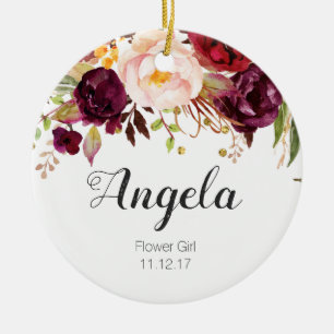 Rond En Céramique Ornement floral personnalisé de Noël de demoisel