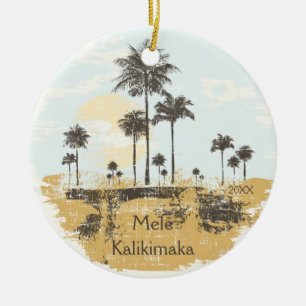 Rond En Céramique Ornement hawaïen tropical de Noël de palmiers