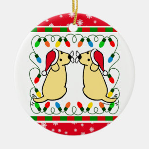 Rond En Céramique Ornement jaune jumel de Labradors Père Noël de