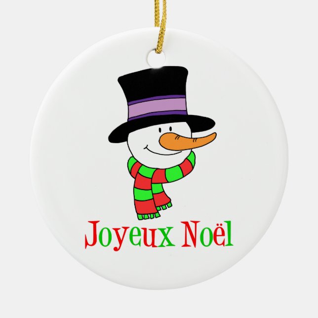 Rond En Céramique Ornement Joyeux Noel Snowman (Devant)