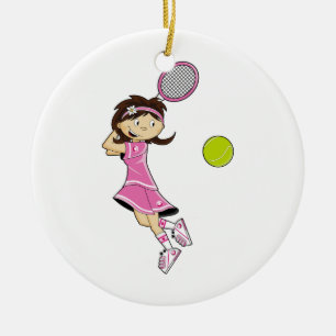 Rond En Céramique Ornement mignon de fille de tennis