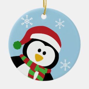 Rond En Céramique Ornement mignon de pingouin de Noël