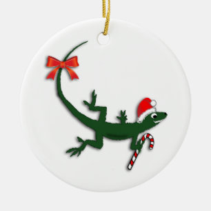 Rond En Céramique Ornement mignon de vacances de lézard de Noël