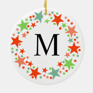 Rond En Céramique Ornement monogramme de la couronne de Noël